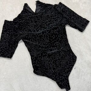 ALLSAINTS Shirt Women's Small Elia Devore Black Velvet Leopard Print  Bodysuit